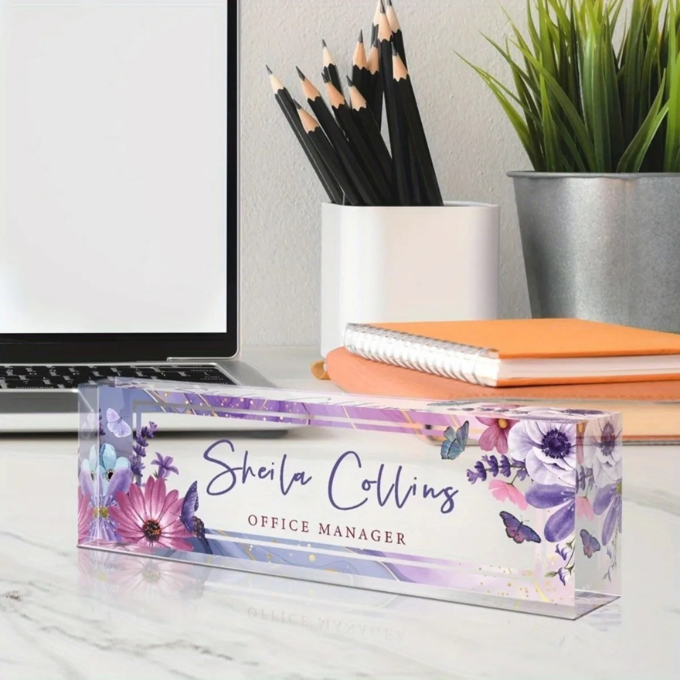 Desk Name Plate - [2D Плоская] Фиолетовая акриловая табличка с