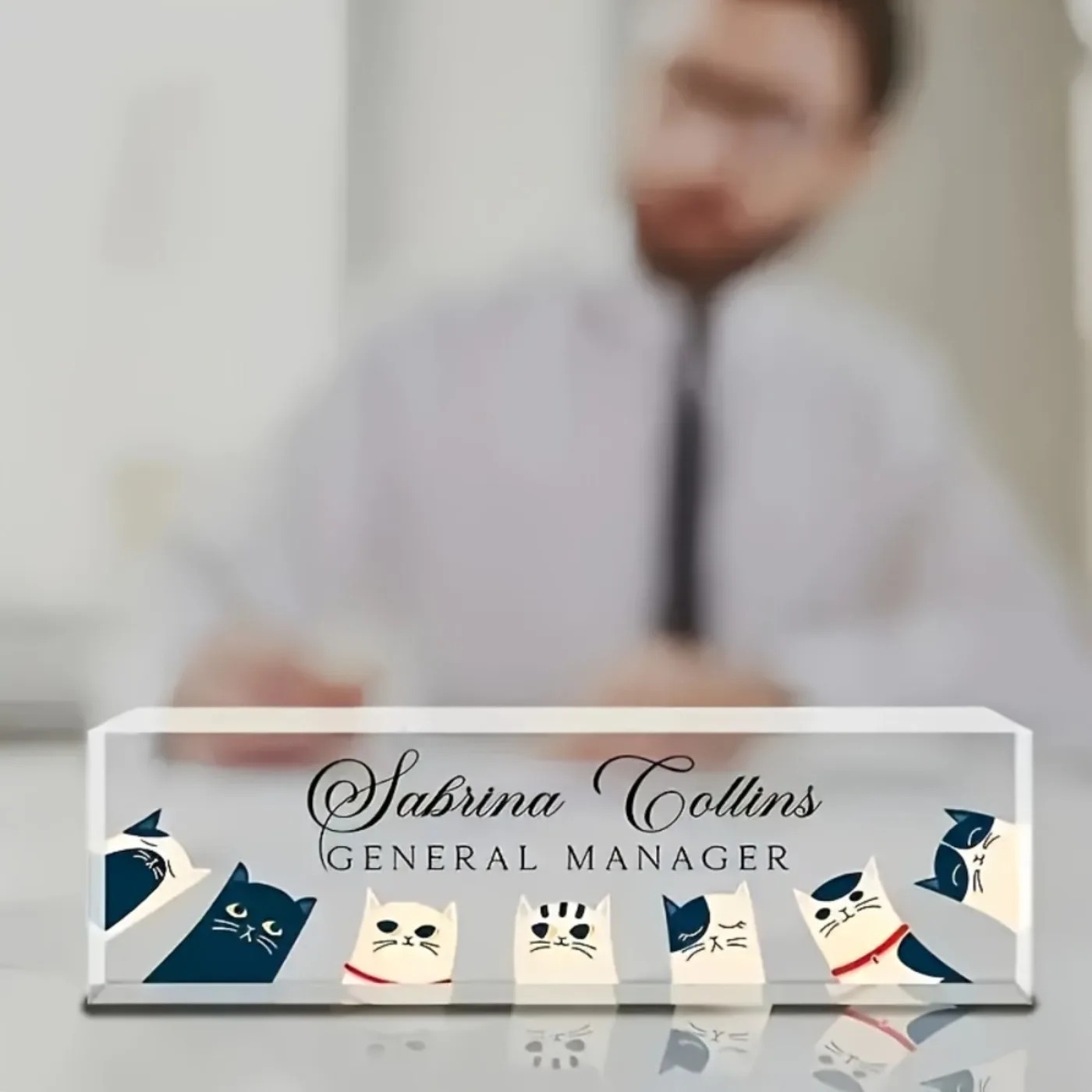 Desk Name Plate - [2D плоская] Прозрачная акриловая табличка с